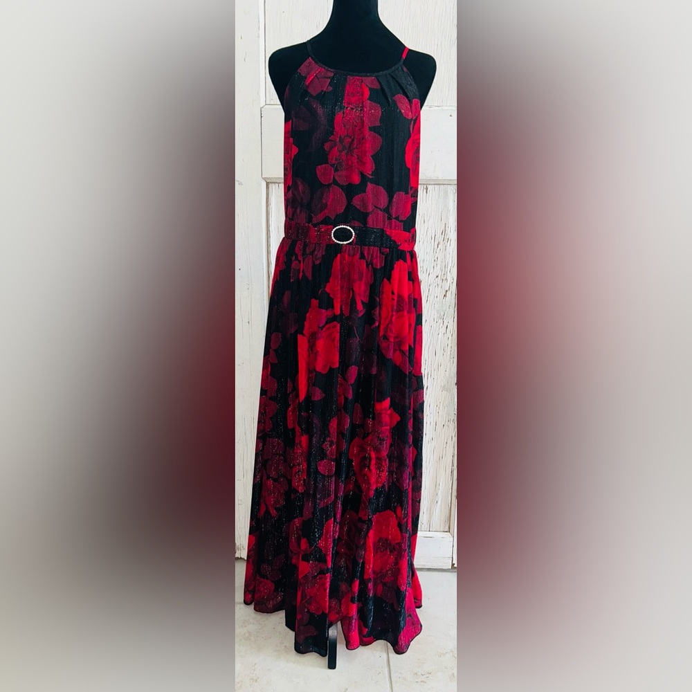 🌹Elegant Red and Black Rose Floral evenings Dress🌹 - Picture 2 of 9